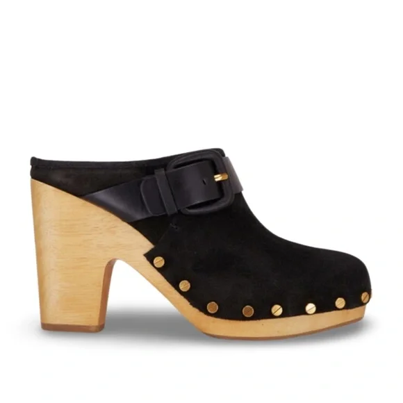 Veronica Beard Dacey Black Suede Buckle Clog - Picture 2 of 14